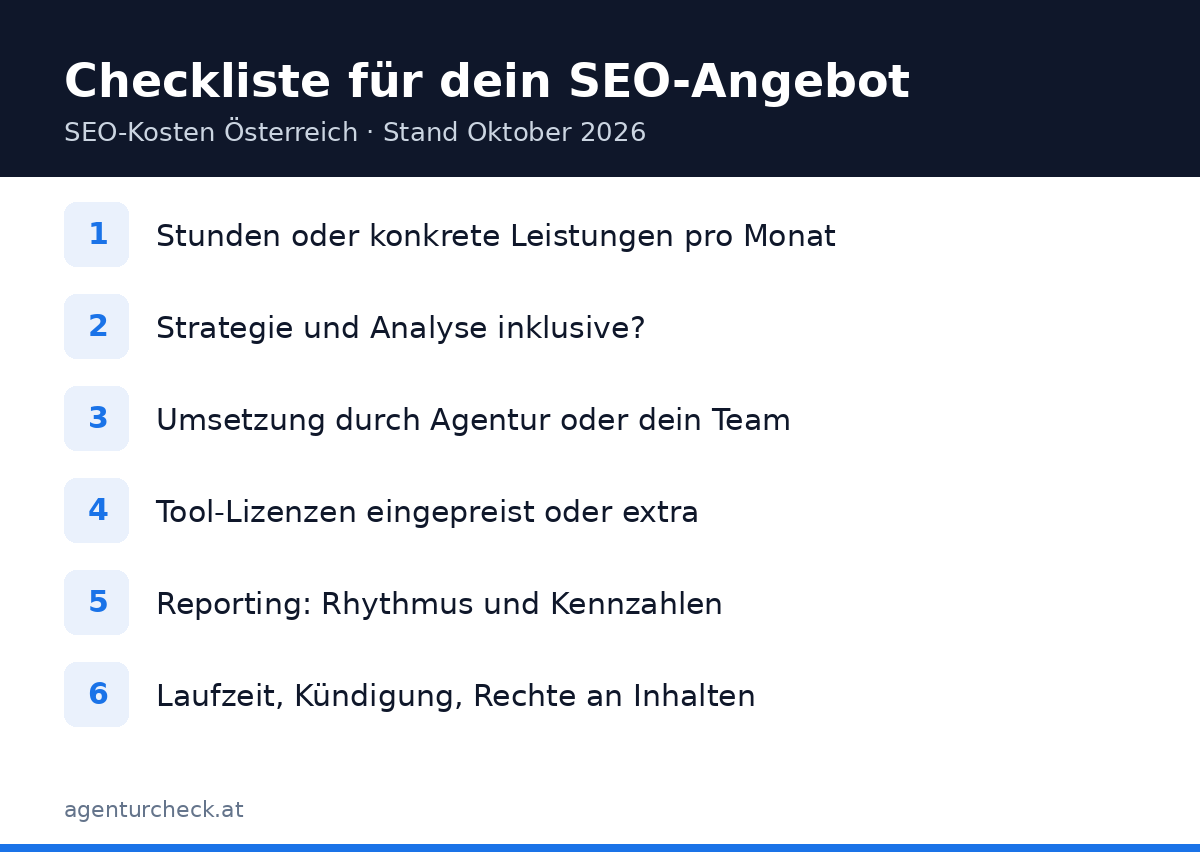 Checkliste: Was in ein SEO-Angebot in Österreich gehört